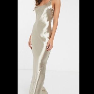 New: Scoop Back Champagne Satin Maxi Dress